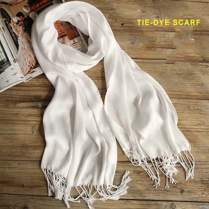 wholesale white color tie-dye custom plain scarf Hand tie-dye plain white wool scarf hand made cotton beach scarf