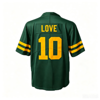 Jersey Berkualitas Tinggi 10 # Cinta 12 # Rodgers 33 # Jones 85 # Jersey Bordir Kraft American Football Jersey Kustom