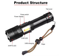 Lampe torche LED COB WOSEN haute puissance P50 en alliage d'aluminium, étanche IP65, rechargeable par USB, 12 000 lumens, portée du faisceau 400-500 m