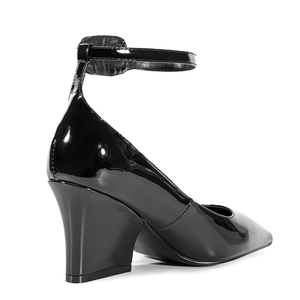 Sandalias de tacón alto con punta en pico y tiras al tobillo para mujer, zapatos de charol brillantes y sexys, zapatos de vestir de verano - Product Image 2