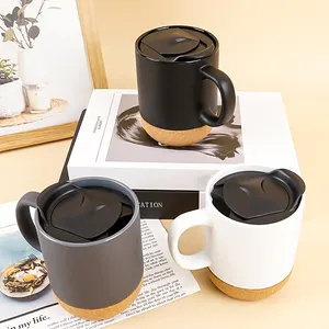 定制标志陶瓷杯咖啡杯软木底座陶瓷咖啡杯，带手柄和盖子