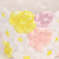 Pot Tanaman Keramik Bunga Daisy Buatan Tangan Redeco, Wadah Sukulen 3D Embossed, Bunga Kuning Pink Putih, Tiga Ukuran, Dekorasi