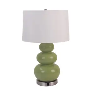 Ceramic table lamp restaurant green white fabric shade lamp hotel guest room decoration table lighting E27 dining room lights