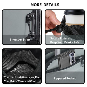 Travel <b>Drink</b> Holder With Shoulder Strap And Zippered Pocket Portable Beverage Insulation Cup Sleeve For Luggage Use - Product Image 1