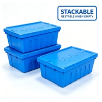 Boîte logistique en plastique HDPE avec couvercle à charnières, bac de stockage empilable de 68 litres pour le stockage et le transport en entrepôt