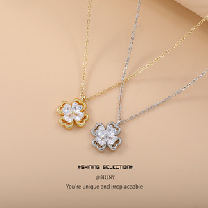 Conjunto de Collar Trébol de Cuatro Hojas con Engaste de Aleación de Cobre e Incrustaciones de Zirconia, Joyería Femenina para Uso Diario - Product Image 1