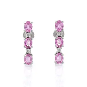 Gioielli di moda zaffiro rosa naturale con orecchini di pietre preziose di diamanti orecchini pendenti in oro bianco massiccio 14K per ragazze da donna