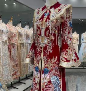 Vestido <span class=keywords><strong>de</strong></span> <span class=keywords><strong>Novia</strong></span> Chino Xiuhe, Cheongsam Rojo con Bordado a Mano y Cuentas 3D, Vestido <span class=keywords><strong>de</strong></span> <span class=keywords><strong>Novia</strong></span> Tradicional Chino para <span class=keywords><strong>Novia</strong></span> Asiática - Product Image 2