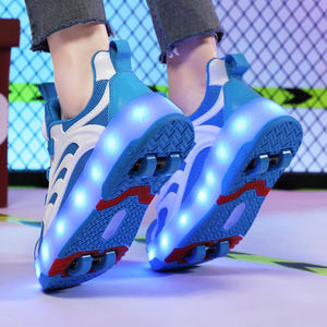 Roller Shoes For Kids With Flashing Lights Mesh Material Double Row Wheels Size 28 To 40 - Product Image 2
