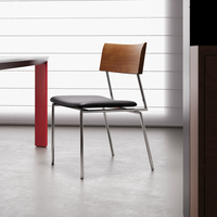 Silla de Comedor Minimalista Estilo Bauhaus de Mediados de Siglo |   Respaldo de madera maciza, cuero genuino |   Lámpara de Diseño de Acero Inoxidable para Hogar, Oficina y Hotel