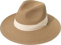 Chapeau Panama d'été à large bord Femmes/Hommes Chapeau de soleil enroulé pour la plage en plein air Fedora en paille avec accessoire en dentelle pour le voyage