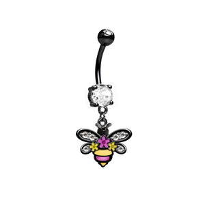 أسود الذهب شعبية النحل حساسة الفولاذ المقاوم للصدأ 14 قياس طويلة البطن خاتم على شكل زر مجوهرات mbelly الجسم ثقب المجوهرات - Product Image 6