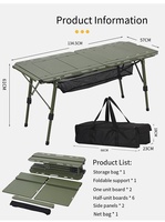 Table de barbecue pliable d'extérieur à hauteur réglable, design moderne, aluminium noir, mobilier d'extérieur portable, camping