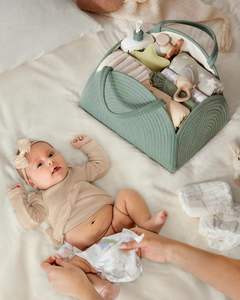 QJMAX nueva versión algodón cuerda pañal Caddy cesta de almacenamiento esencial bolsa de almacenamiento <span class=keywords><strong>para</strong></span> recién <span class=keywords><strong>nacidos</strong></span> - Product Image 4