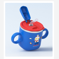Vaso de entrenamiento para bebés con diseño de conejo de dibujos animados, de acero inoxidable 304 de grado alimenticio, a prueba de fugas, con doble asa y tapa con pajita.