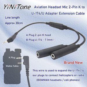 2-pin k Port U-174/U <span class=keywords><strong>Adapter</strong></span> Cáp mở rộng cho Baofeng Kenwood Walkie Talkie hàng không chung máy bay trực thăng âm thanh video cáp - Product Image 2