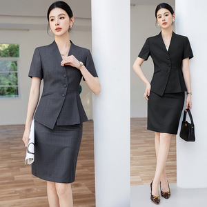 Women's Suit Set Short Sleeve Office Lady Breathable Wool Blend Commute Work Interview Elegant Slim Fit Skirt Set - Product Image 1