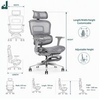 Fauteuil de Bureau Ergonomique en Maille Premium 4D avec Accoudoirs, Appuie-tête et Repose-pieds Rétractables, Chaise Inclinable pour Travail et Repas
