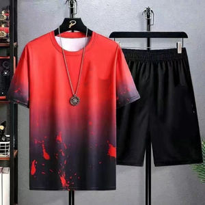 Istapromo ชุดกีฬาฤดูร้อนของขวัญเสื้อยืดแขนสั้นทรงหลวมกางเกงครอปแบบเรียบง่ายชุดสูทลำลองสำหรับผู้ชายชุดนักเรียน - Product Image 5