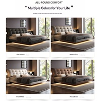 Italienisches Modernes Minimalistisches Schwebendes Bett 1,5m/1,8m Echtleder-Polsterung Massivholzrahmen Stauraum Queen-Size Hauptschlafzimmer
