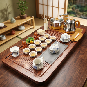 Bandeja de Té de Bambú Reutilizable Totalmente Automática, Tabla de Té Tradicional China Kongfu con Tetera, Taza de Té, Gaiwan, Juego de Té - Product Image 4