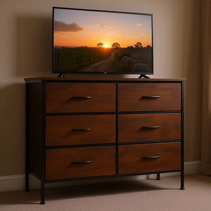 Cassettiera da camera Sweetcrispy marrone con 6 cassetti, struttura in metallo e piano in legno, stile industriale, mobile contenitore - Product Image 2