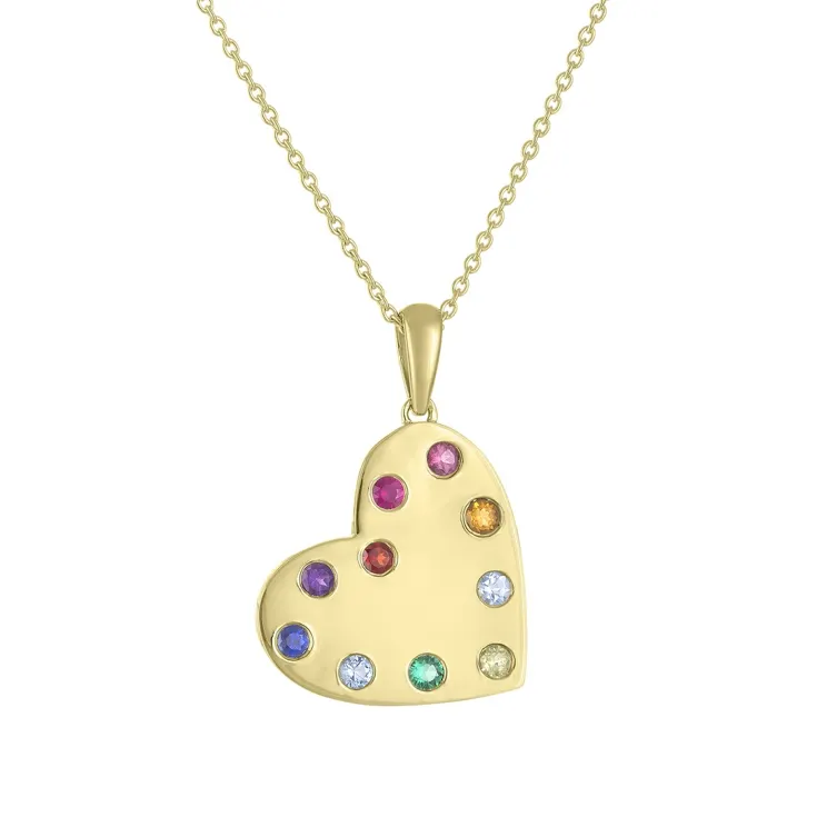 Gemnel Heart rainbow multi-color gemstones 925 silver pendant necklace