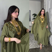 Ensemble Abaya Hijab vert armée Habib orné de perles et de strass, vente en gros, ensemble Abaya modeste 2 pièces personnalisé pour l'Aïd Ramadan