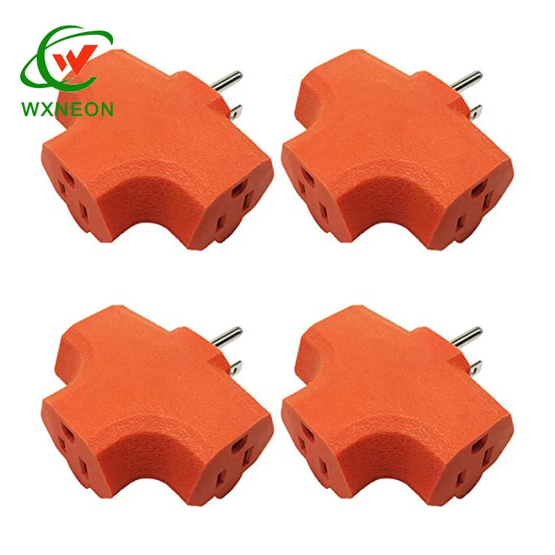 Orange 125V Home Use Plastic 3 Way Outlet Wall Plug Adapter T Shaped Wall Socket Plug