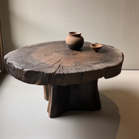 Table basse ronde en bois massif style Wabi-Sabi, vintage et vieilli, pour salon de style chinois