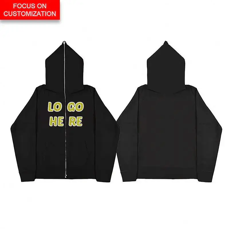 Promotie Geschenken Logo Gedrukt Unisex Mode Full Rits Hoodie Custom Geborduurde Hoodie