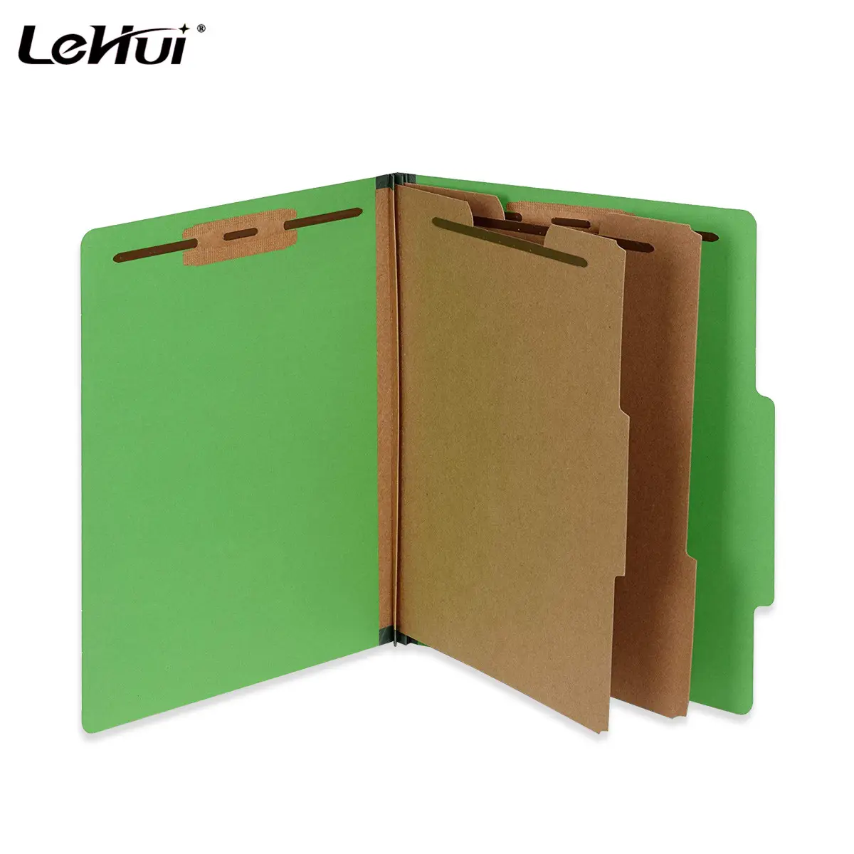 10/Box Dark Green Legal Size 2/5 Cut Tab Embedded Fasteners 2 Dividers Standard Classification Paper File Folders