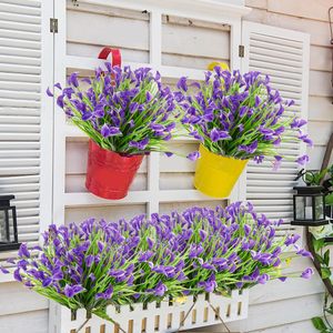 Flores artificiales flores acuáticas plástico primavera hierba violetas acabado seda impresa margaritas flores falsas - Product Image 4