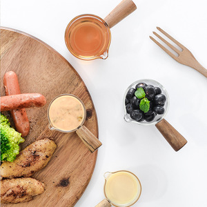 Accessoires de cuisine en gros : Distributeur de café, petite <span class=keywords><strong>mini</strong></span>-tasse doseuse en <span class=keywords><strong>verre</strong></span> à double bec avec poignée en bois - Product Image 4