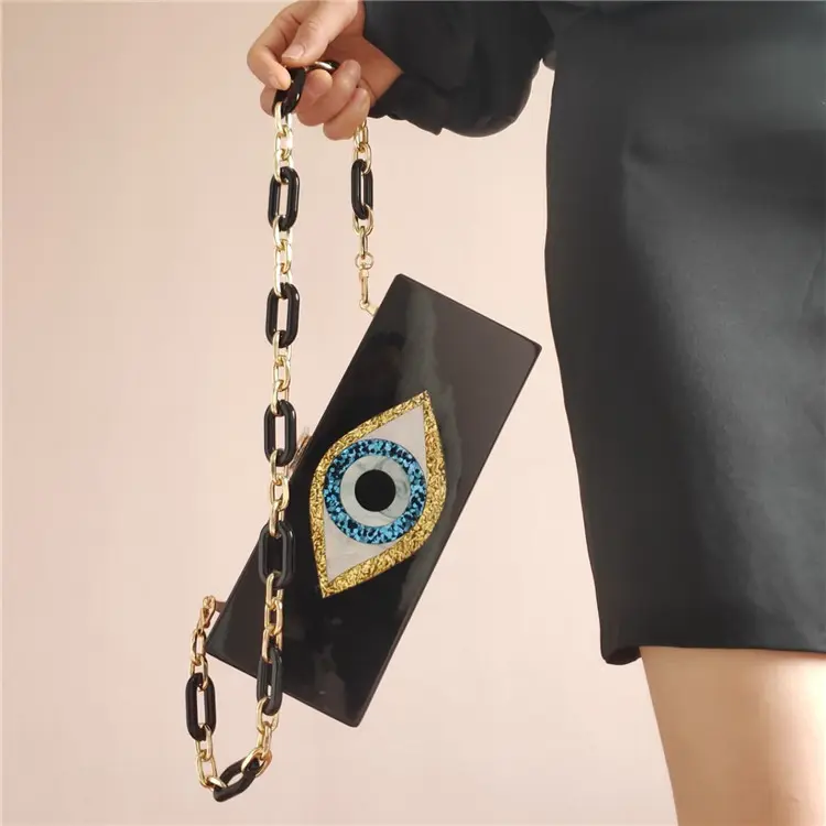 2021 Laatste Mode Luxe Groothandel Evil Eye Avond Clutch Bag Vrouwen Acryl Chain Purse