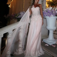 Vestido de Noche Elegante Lsz285 en Color Rosa Pálido, de Chifón, con un Hombro Descubierto, Adornado con Cuentas Hechas a Mano y Flores 3D, para Bodas y Fiestas, Marca Jancember