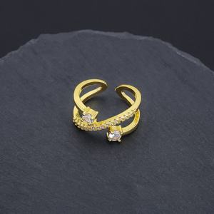 New Arrival 24K Gold Plated Brass <b>Open</b> Cross <b>Ring</b> Fashion Design Zircon <b>Rings</b> for Women-for Engagement Gift or Party - Product Image 3