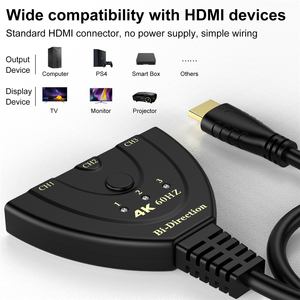 สวิตช์ <span class=keywords><strong>HDMI</strong></span> แบบสองทิศทาง <span class=keywords><strong>3x1</strong></span> หรือตัวแยกสัญญาณ <span class=keywords><strong>HDMI</strong></span> 2.0 1x3 3 พอร์ต ตัวเลือกสวิตช์แยกสัญญาณ <span class=keywords><strong>HDMI</strong></span> แบบสองทิศทาง พร้อม HDCP Passthrough - Product Image 4