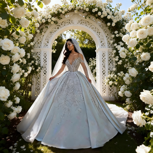 שמלות כלה מפוארות באורך הרצפה, בגזרת A, מודרניות, עם אפליקציות תחרה, קריסטלים, שמלות נשף במידות גדולות, טבעיות, לחתונה - Product Image 6