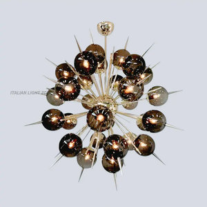 Handmade Smoked Glass Sputnik Chandelier Mid Century Brass Starburst <b>Ceiling</b> <b>Light</b> Fixture for Living Room Dining Room - Product Image 2