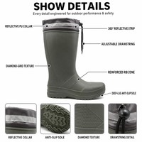 Bottes de pluie de travail coupe-vent avec bande réfléchissante en EVA, col à cordon, patch antidérapant pour la pêche, l'élevage et les activités aquatiques sauvages