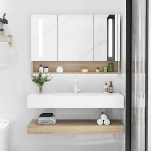 Vente <span class=keywords><strong>en</strong></span> gros pas cher moins de 100 $ petite armoire moderne lavabo suspendu dalle de marbre vanité de salle de bain avec lavabo - Product Image 3