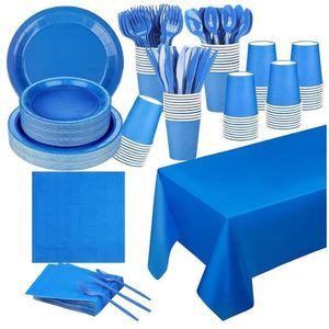 Disposable Party Supplies Kit <b>Black</b> Tableware Set With <b>Plates</b> Cups Napkins Cutlery For Party Events - Product Image 4