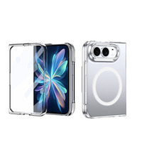 Étui de téléphone pliable magnétique en PC renforcé transparent anti-jaunissement avec protection de caméra surélevée et verre trempé antichoc pour iPhone Duo