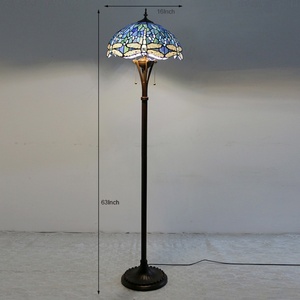 LongHuiJing 16Inch Tiffany-Style Stained Glass Floor <b>Lamp</b> with Dragonfly Motif and Resin <b>Base</b> - Product Image 4