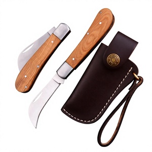 Ensemble de couteaux de camping DIY OEM avec manche en bois, lame en acier KELPEI, design à pointe clip, étui en cuir, outil de survie en plein air - Product Image 1