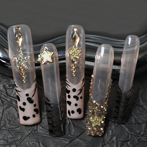 Uñas acrílicas artesanales de alta gama al por mayor, uñas postizas cuadradas de cobertura completa, con pedrería, diseño de estampado de leopardo, personalizables. - Product Image 1