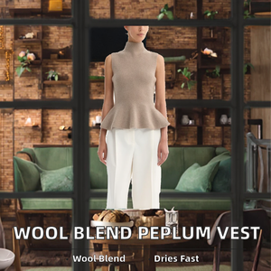 <b>Women's</b> Casual New Design High Neckline Peplum Flare Merino <b>Wool</b> Cashmere Blend Knit Sleeveless Short Sweater <b>Tank</b> <b>Top</b> - Product Image 2