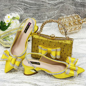 Women <strong>Evening</strong> Purse Bag Shoes Set Women's Open Back Square <strong>Heel</strong> Pointed Toe Diamond Party Wedding <strong>Sandals</strong> with Matching Bag - Product Image 4