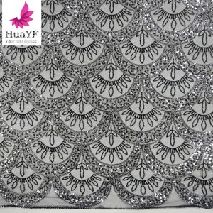 HY1766 vestido de novia negro africano tela de encaje con cuentas <span class=keywords><strong>lentejuelas</strong></span> malla encaje Material africano Aso Ebi diseño - Product Image 1